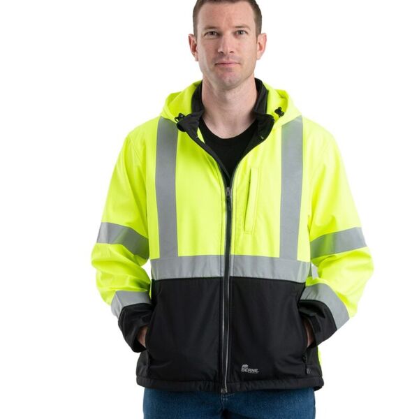 Berne Apparel Men's Hi-Vis Class 3 Hooded Soft Shell Jacket HVJS206 Men's Hi-Vis Class 3 Hooded Soft Shell Jacket Thumbnail