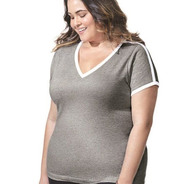 LAT Women's Curvy Retro Ringer Premium Jersey V-Neck Tee 3832 Women's Curvy Retro Ringer Premium Jersey V-Neck Tee Thumbnail