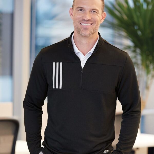 Adidas Men's 3-Stripe Double-Knit Quarter-Zip Pullover A482 Men's 3-Stripe Double-Knit Quarter-Zip Pullover Thumbnail