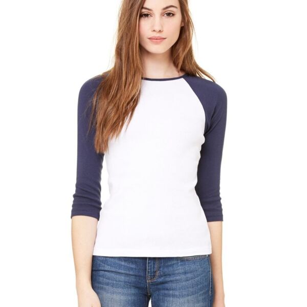 Bella + Canvas Women's Baby Rib Three Quarter Sleeve Contrast Raglan Tee 2000 Women's Baby Rib Three Quarter Sleeve Contrast Raglan Tee Thumbnail
